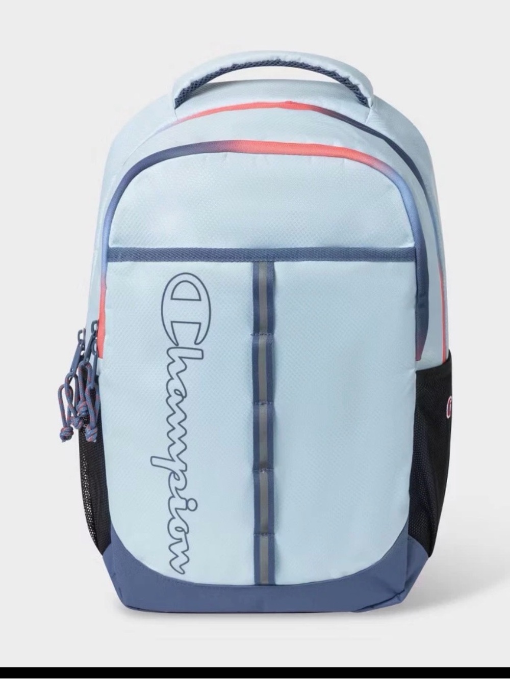 Champion Pastel Blue Backpack with Navy and Coral Accents
